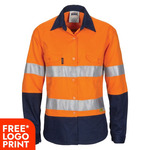 Womens HiVis 3 Way Cool-Breeze Cotton Long Sleeve Shirt with Gusset Sleeve, 3M R/Tape